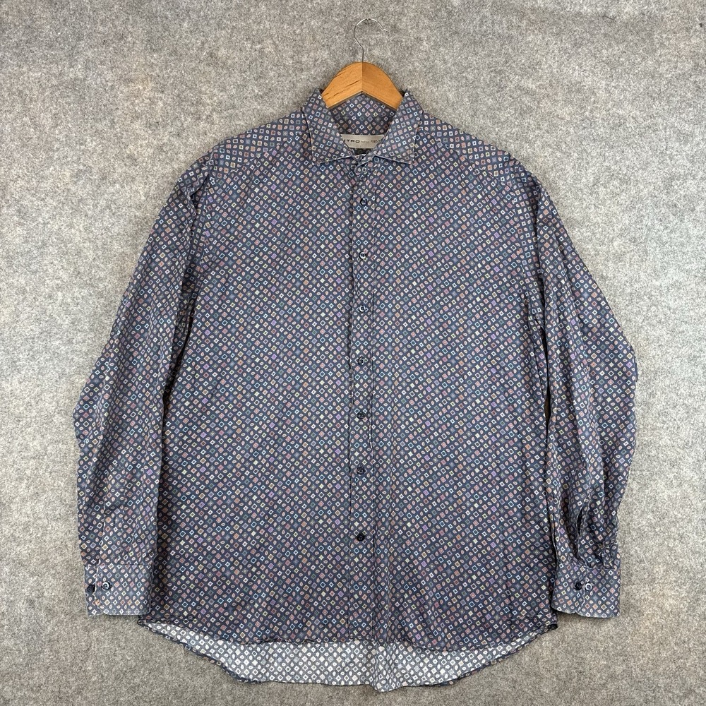 Etro Paisley Shirt Mens 44 XL Geometric Cotton Button Up Made In Italy